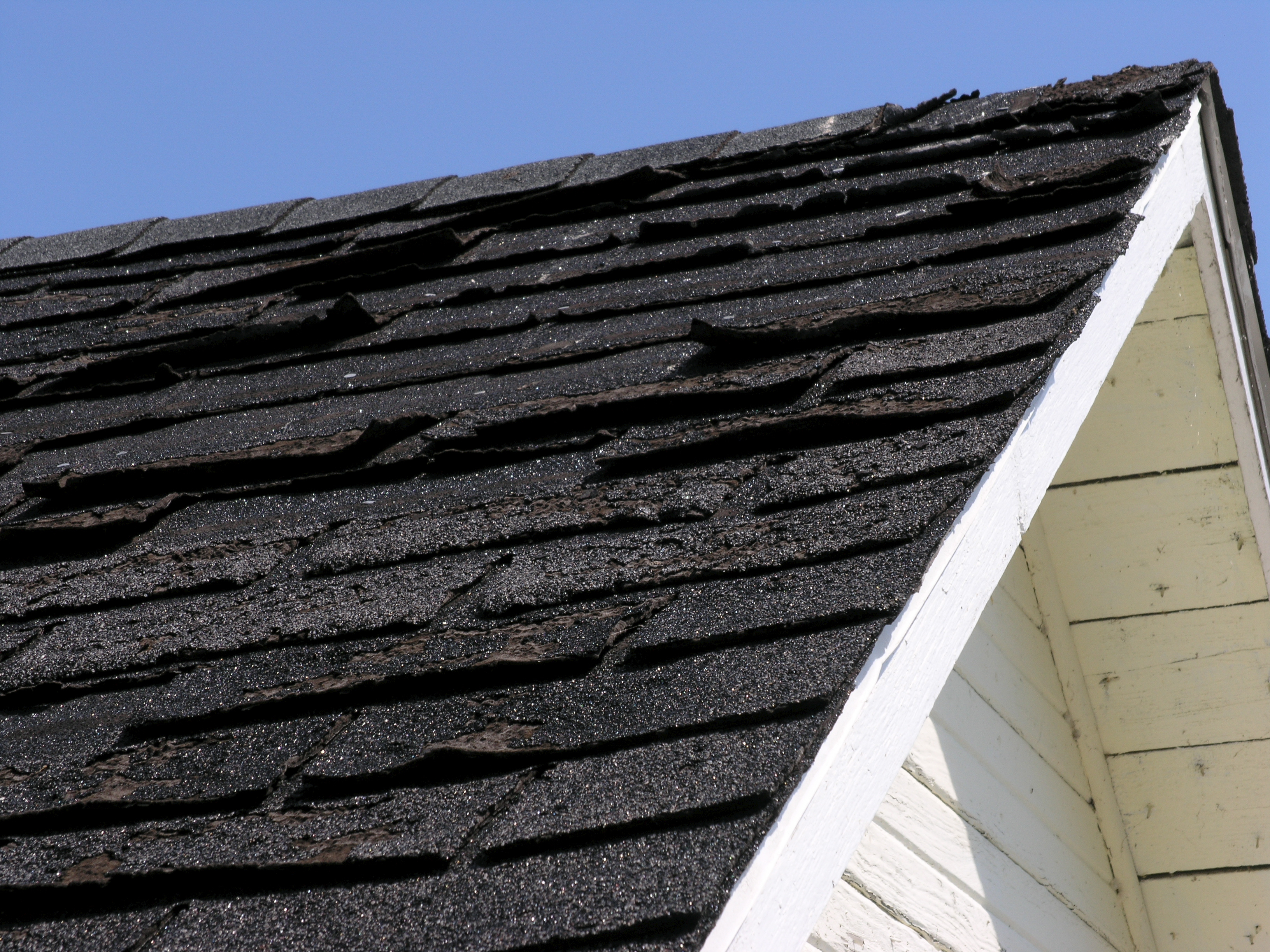 Damaged, old asphalt roof shingles in Hanover, PA