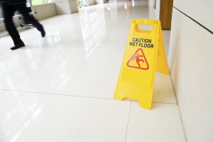 Wet floor sign on freshly cleaned marble floors in Hanover, PA 
